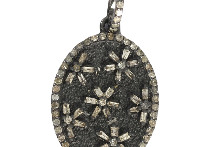 Moissanite Black Rhodium Plated Silver Oval Pendant