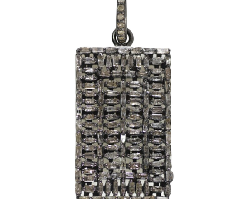 Moissanite Black Rhodium Plated Silver Rectangle Pendant