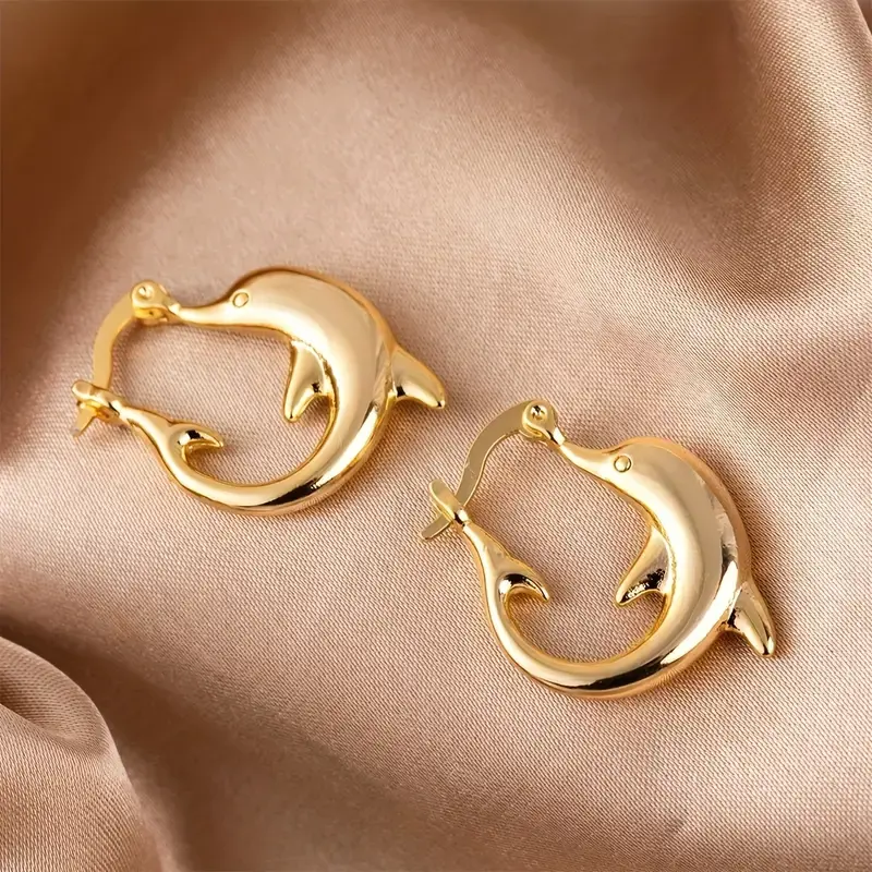 Gold Plated Silver Dolphin Stud Earrings for Women