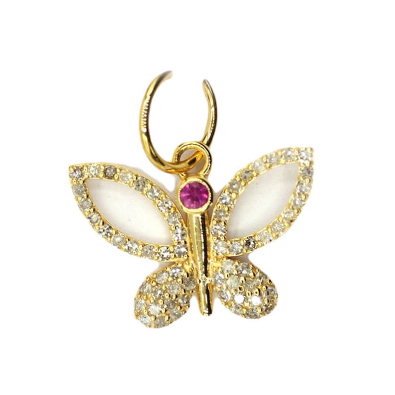 Moissanite & Pink Sapphire Gold Plated Silver Butterfly Pendant