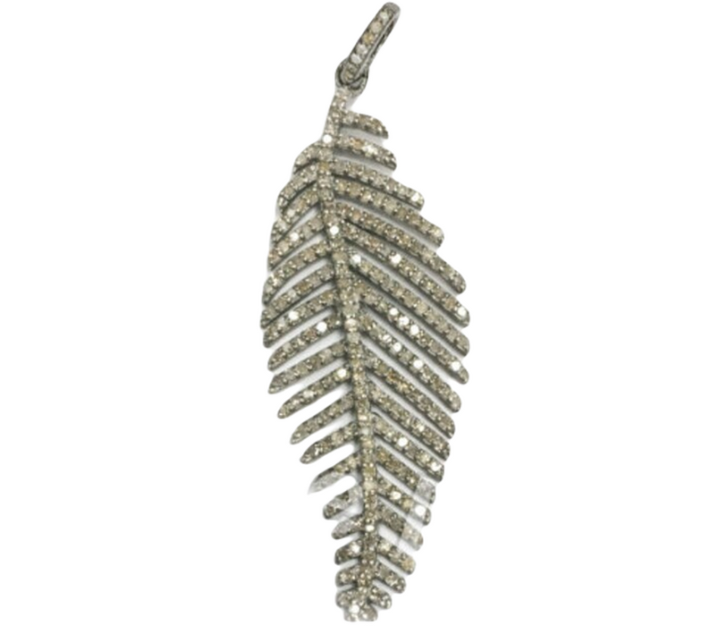 Moissanite Black Rhodium Plated Silver Feather Pendant