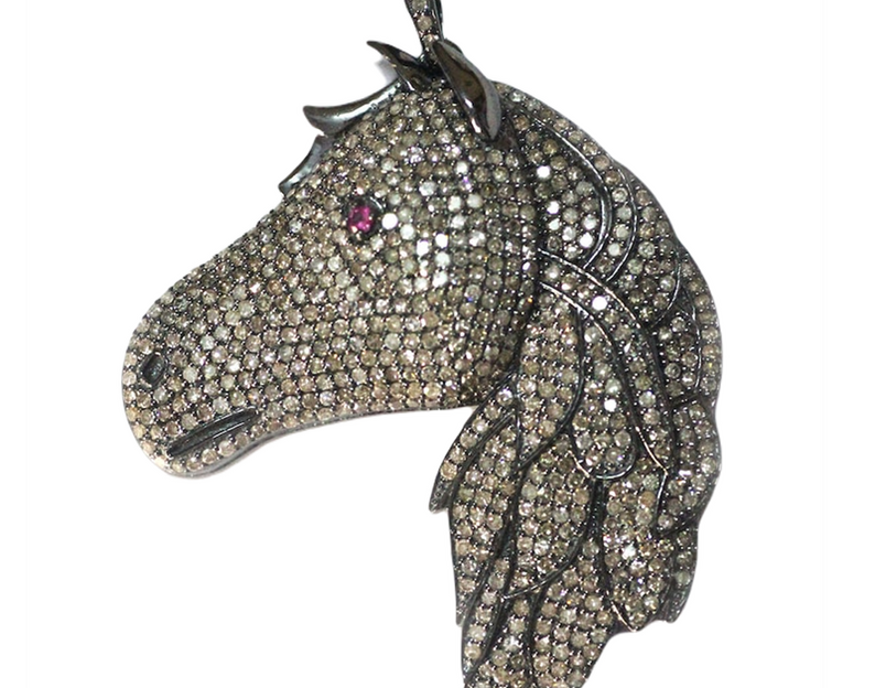 Moissanite Black Rhodium Plated Silver Horse Head Pendant