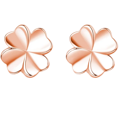 Rose Gold Plated Silver Leaf Stud Earrings for Women