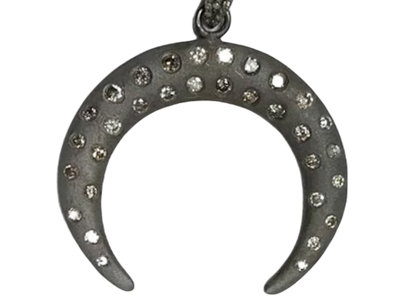Moissanite Black Rhodium Plated Silver Half Moon Pendant