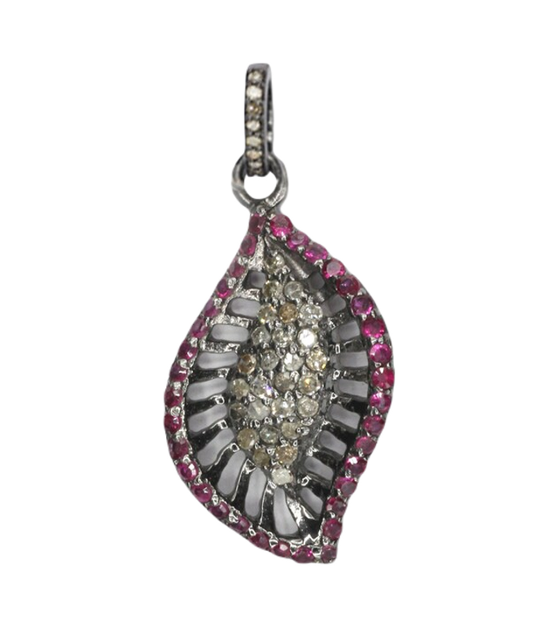 Moissanite & Ruby Black Rhodium Plated Silver Eye Pendant