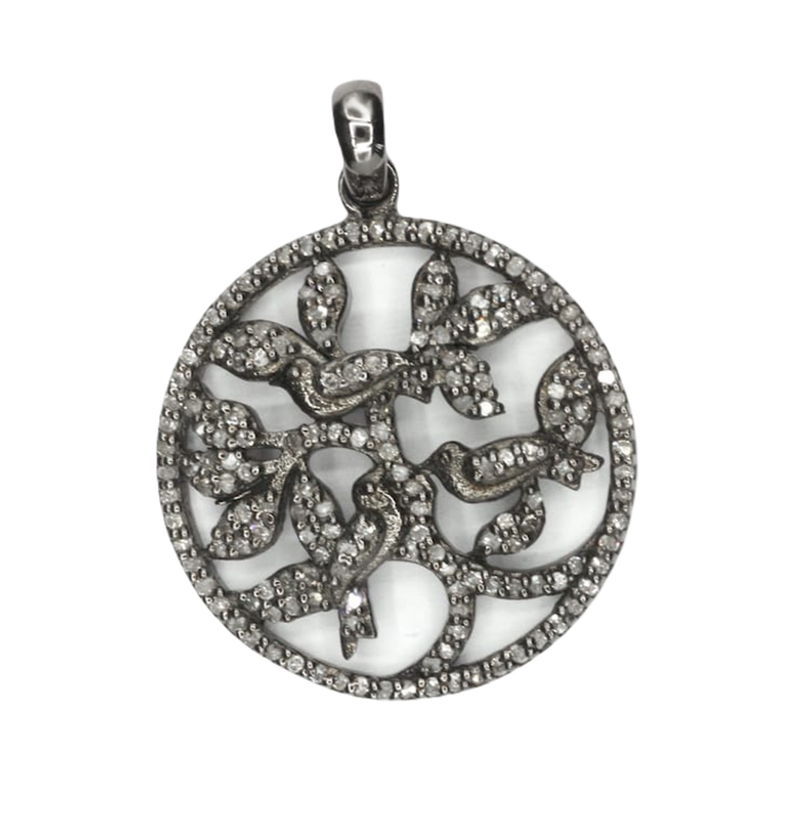 Moissanite Black Rhodium Plated Silver Bird on Tree Pendant