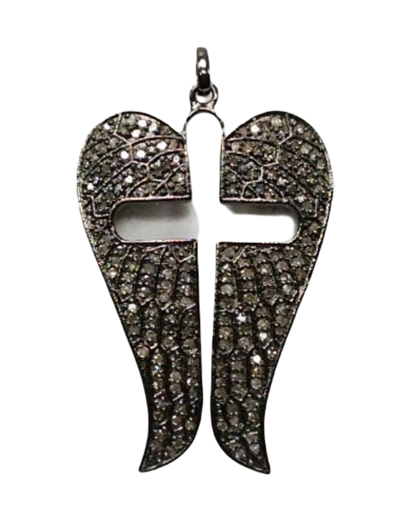 Moissanite Black Rhodium Plated Silver Angel Wings Pendant