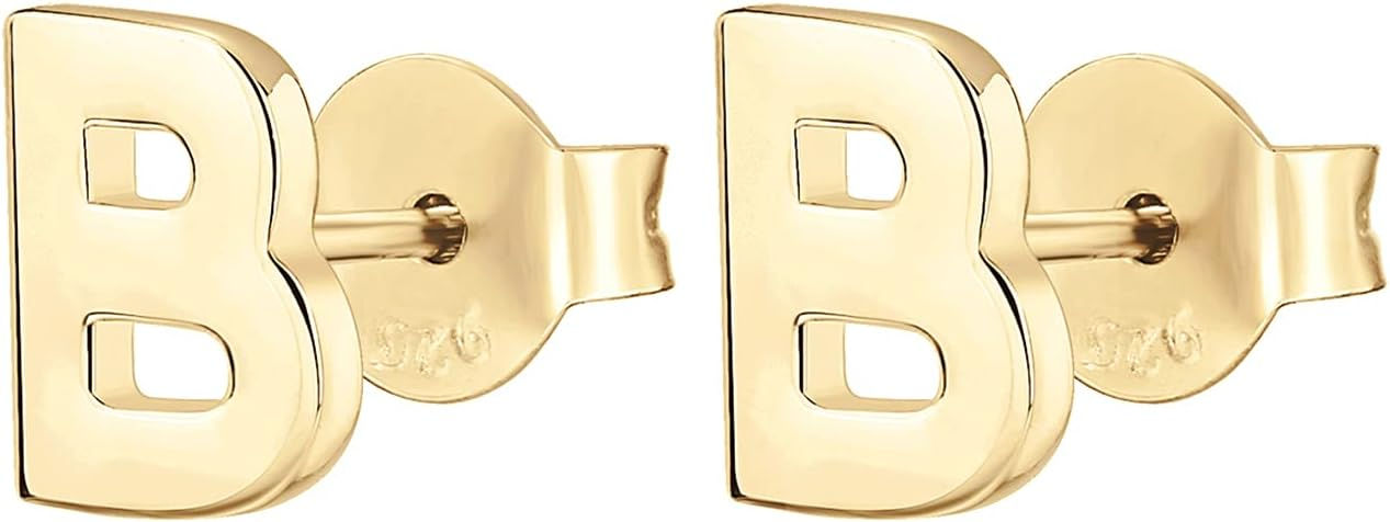 Gold Plated Silver B Stud Earrings for Women