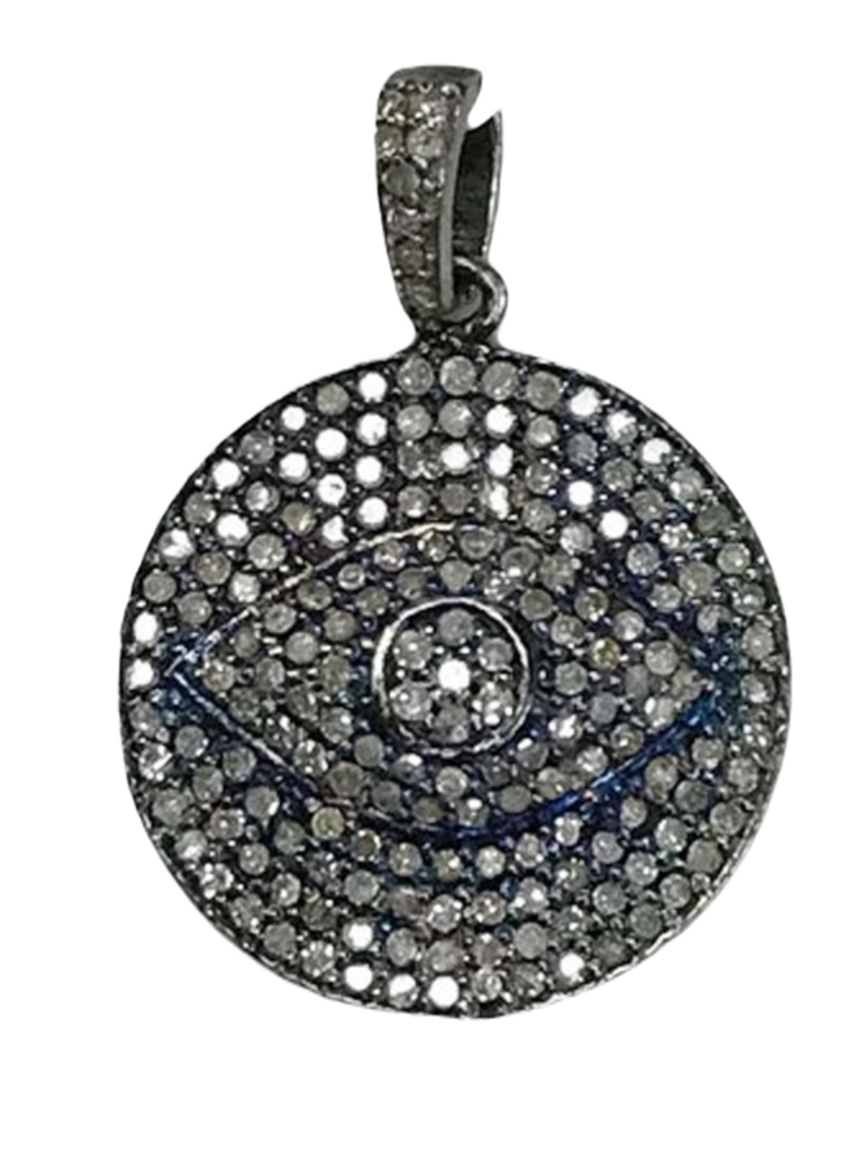 Moissanite Black Rhodium Plated Silver Evil Eye Pendant