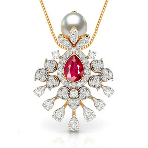 Moissanite Gold Plated Silver Ruby Sparkling Pendant