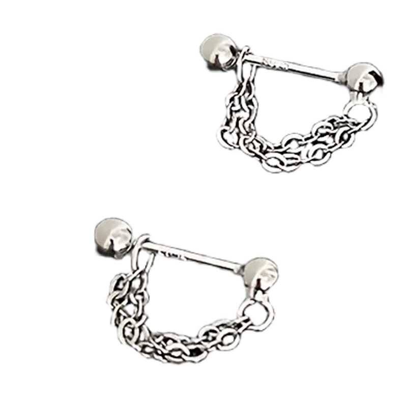 Sterling Silver Chain Stud Earrings for Women