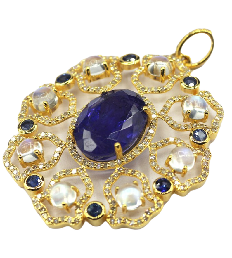 Moissanite Gold Plated Silver Art Deco Pendant