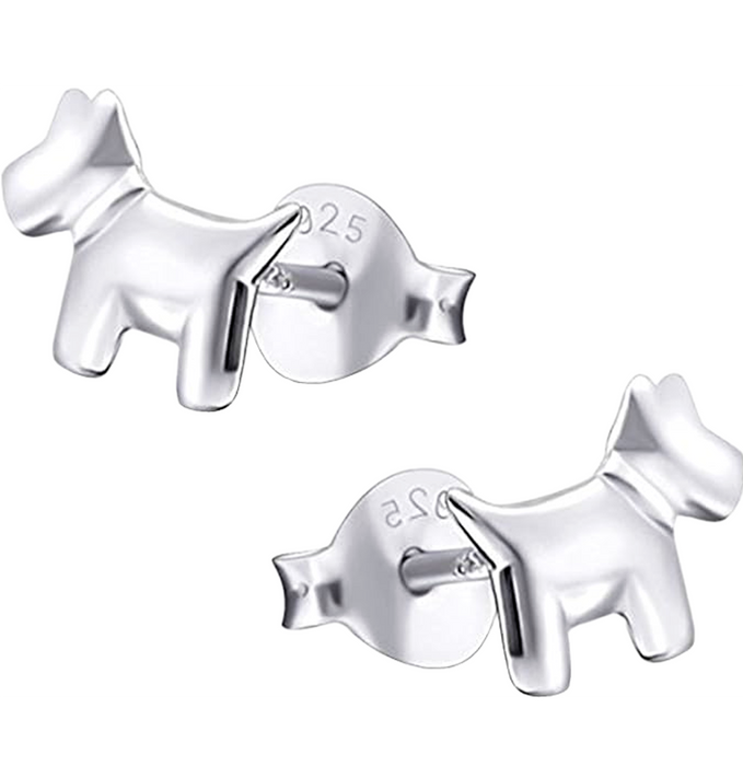 Sterling Silver Dog Stud Earrings for Women