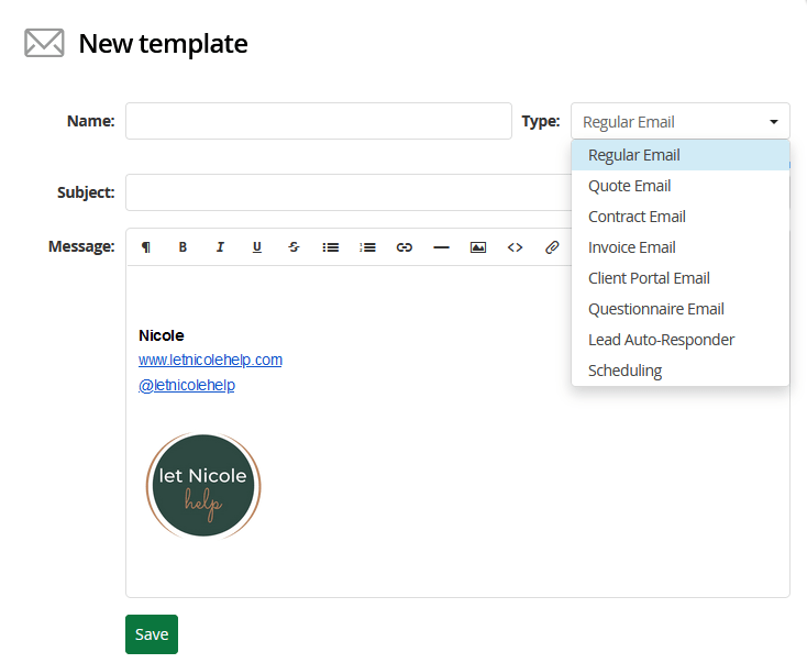 email types in 17hats