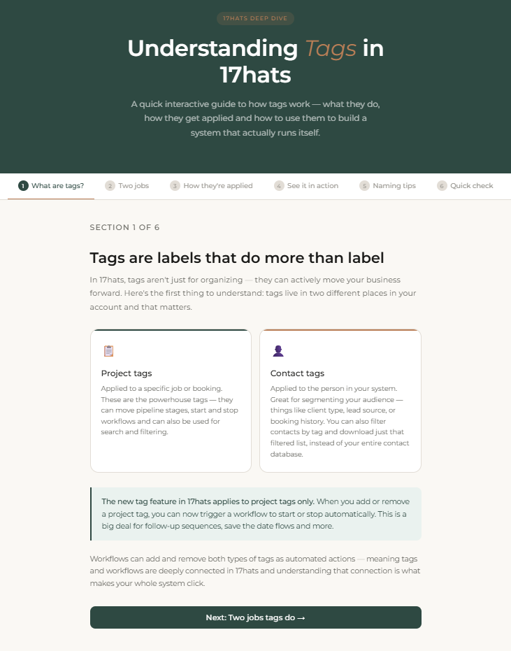 Interactive 17hats tag guide from Let Nicole Help