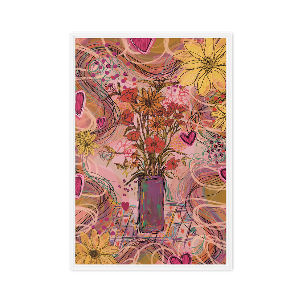 Thumbnail: Maximalist Flower Bouquet Framed Canvas Art