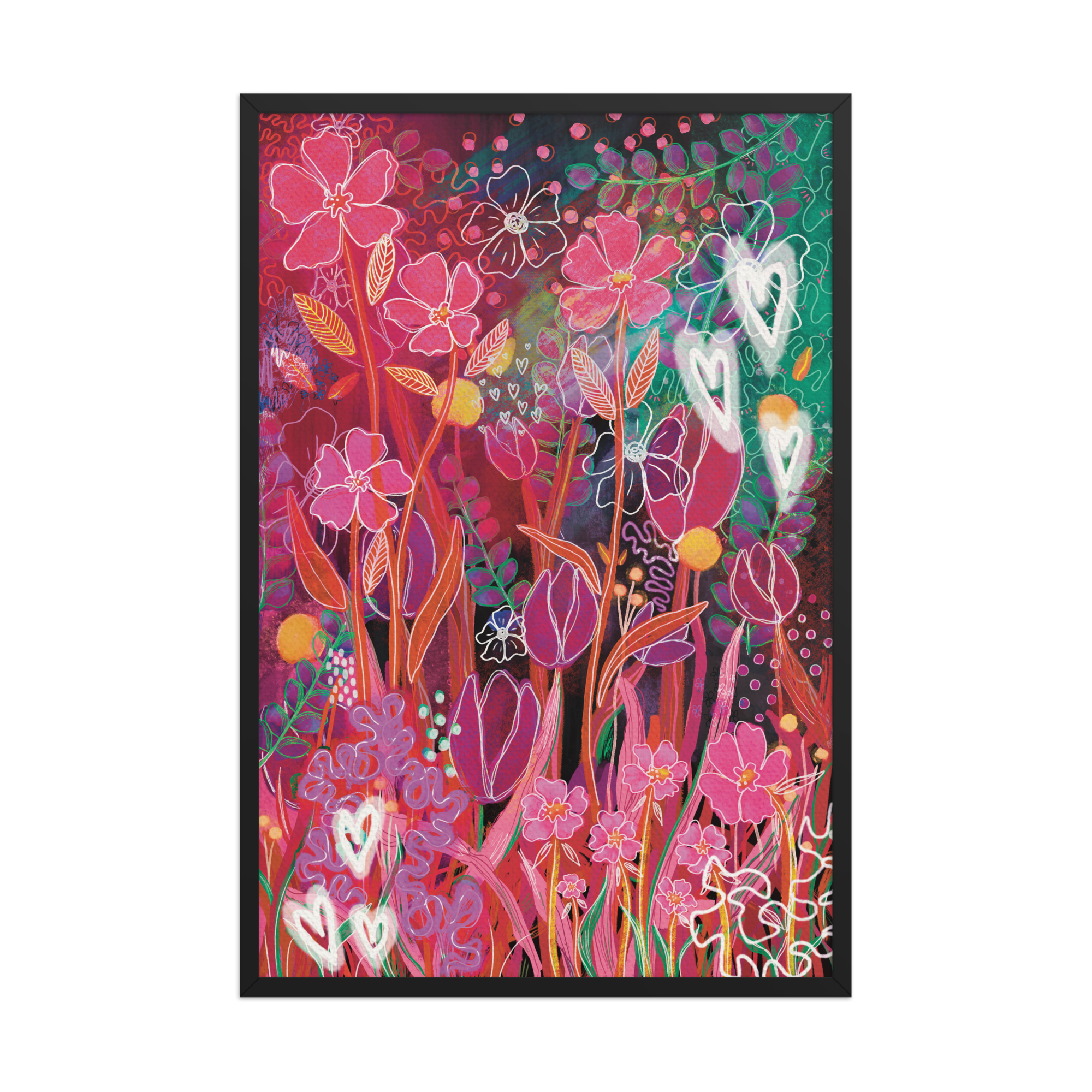 Hot Pink Tulip Garden Framed Art Print