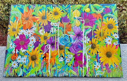 Vibrant colorful floral sunflower original paintings on 24x36 inch canvas
