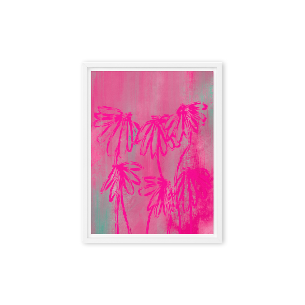 Thumbnail: Hot Pink Abstract Floral Framed Canvas Art