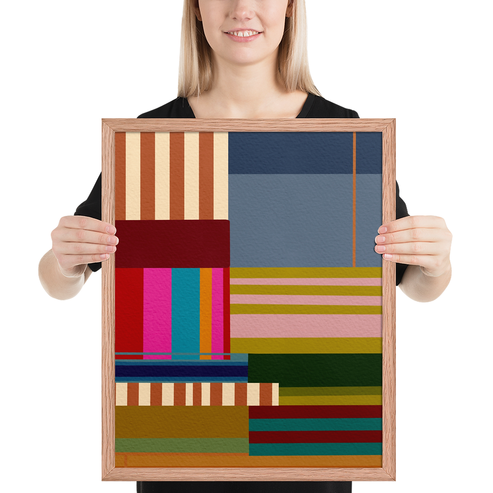 Thumbnail: Bold Color Block Abstract Framed Art Print with Stripes & Geometric Shapes