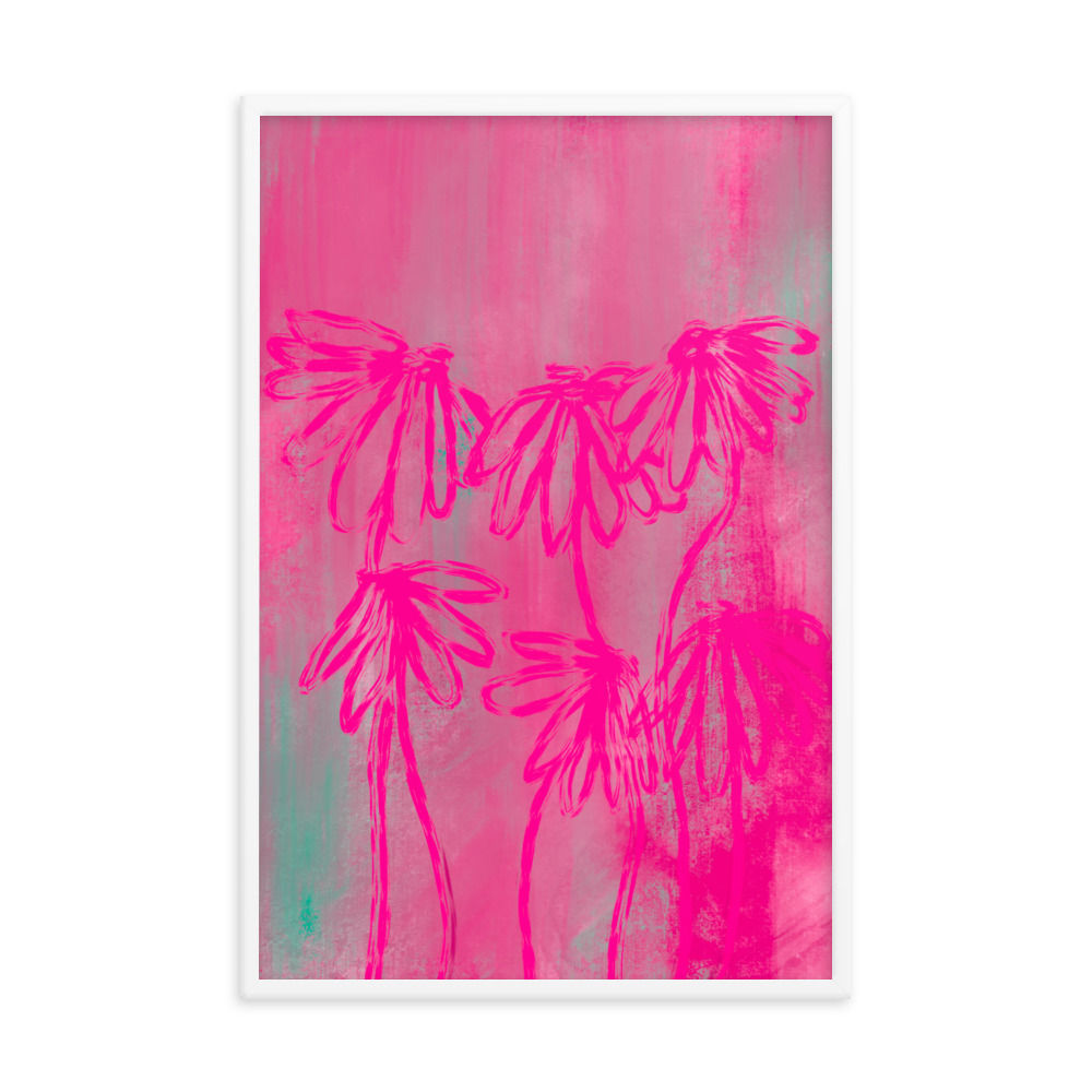 Hot Pink Abstract Floral Framed Art Print