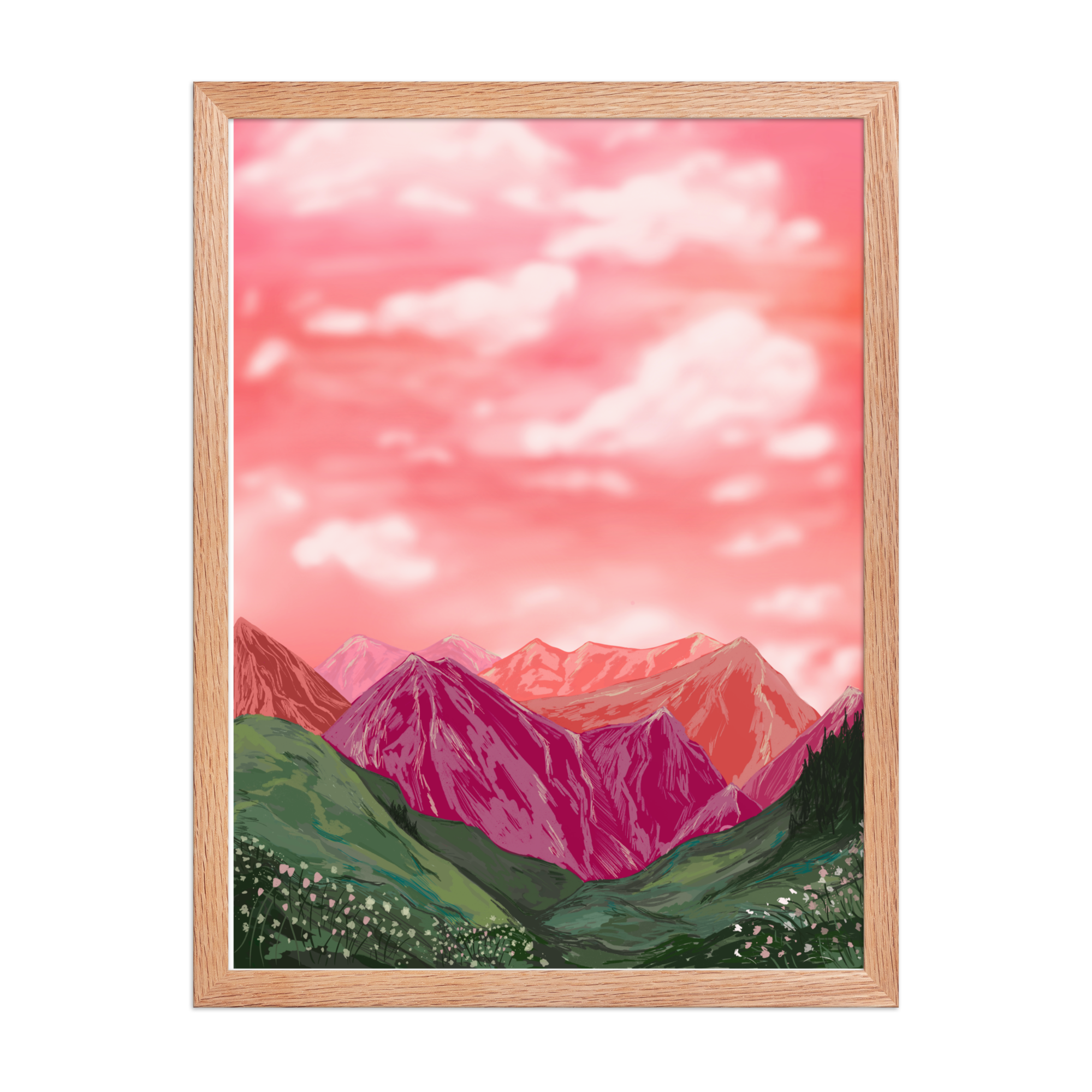 Framed Hot Pink Mountain Range Art Print