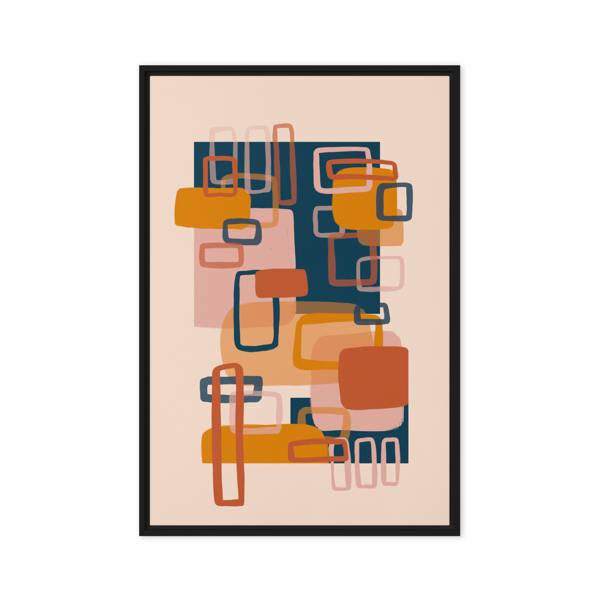 Orange Abstract Geometrical Framed Canvas