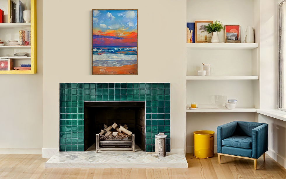 Vibrant colorful artwork in colorful living room