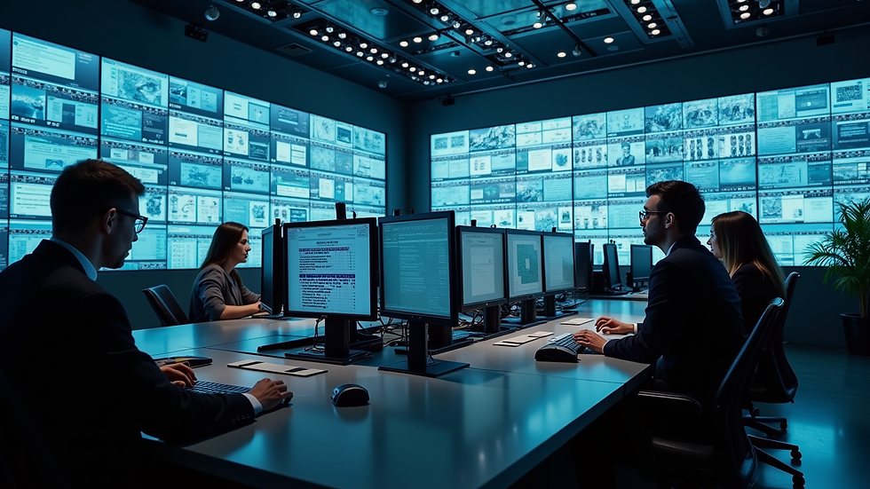 High angle view of a logistics control room with multiple screens
