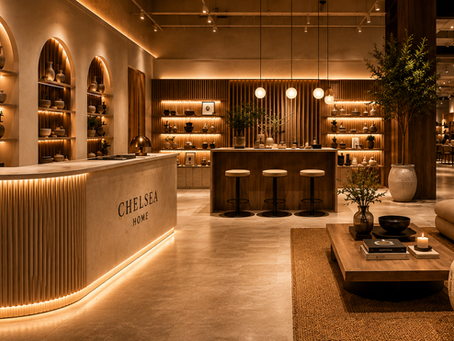 Luxury retail store interior design featuring hospitality-inspired lounge seating, bespoke joinery, feature lighting and premium customer experience zones.