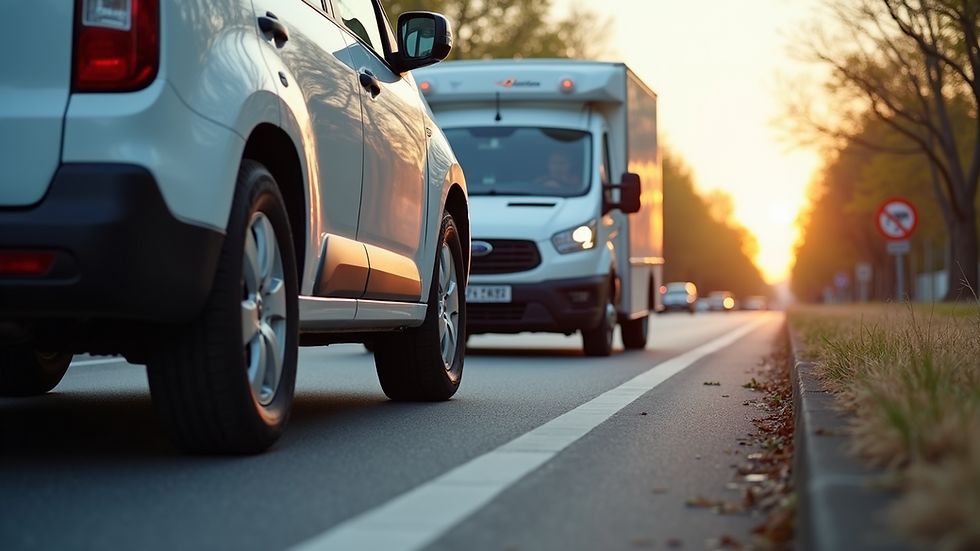 Eye-level view of a roadside assistance vehicle parked near a car