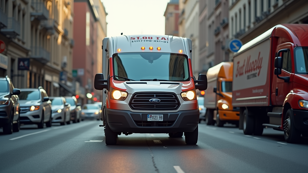 Eye-level view of a mobile tire service van parked on a city street ready to assist