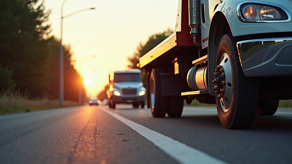 Eye-level view of a tow truck hooking up a car on a roadside