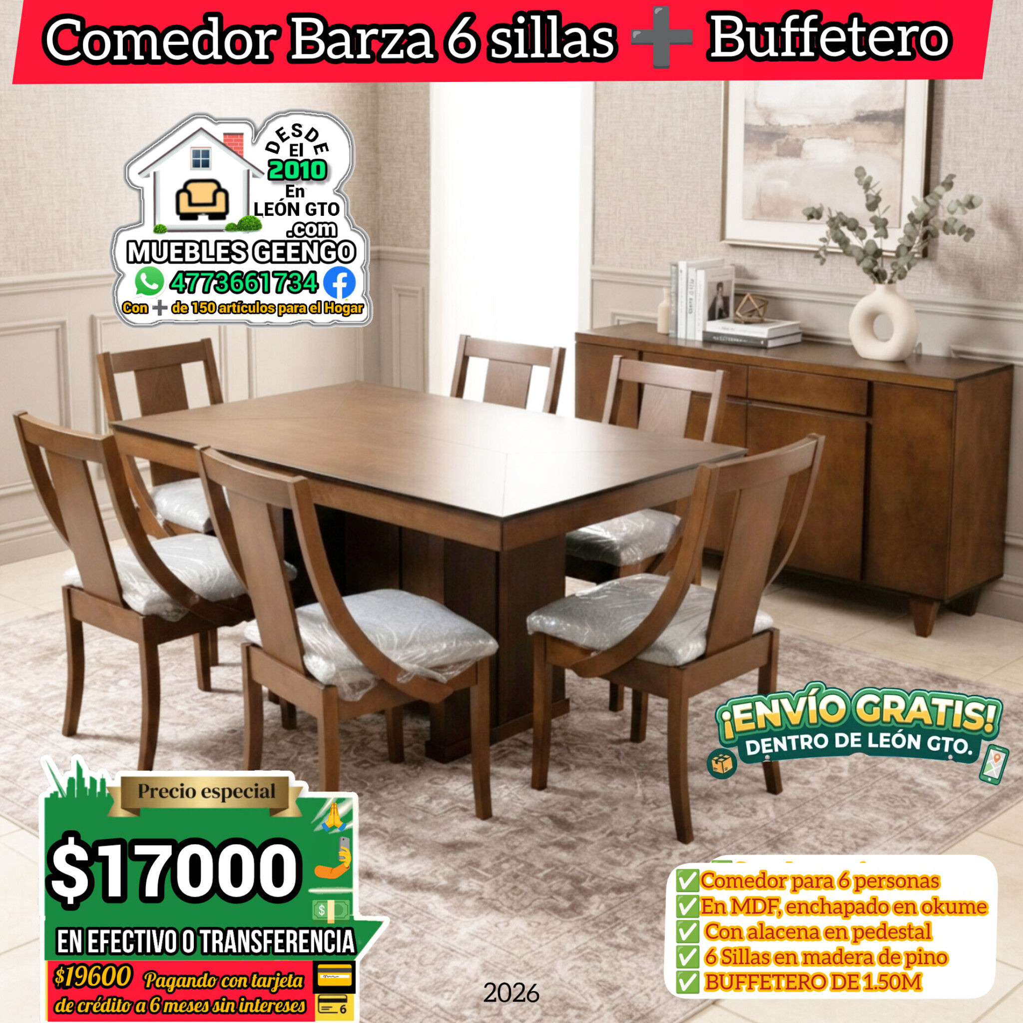 Comedor BARZA 6 sillas con bufetero 