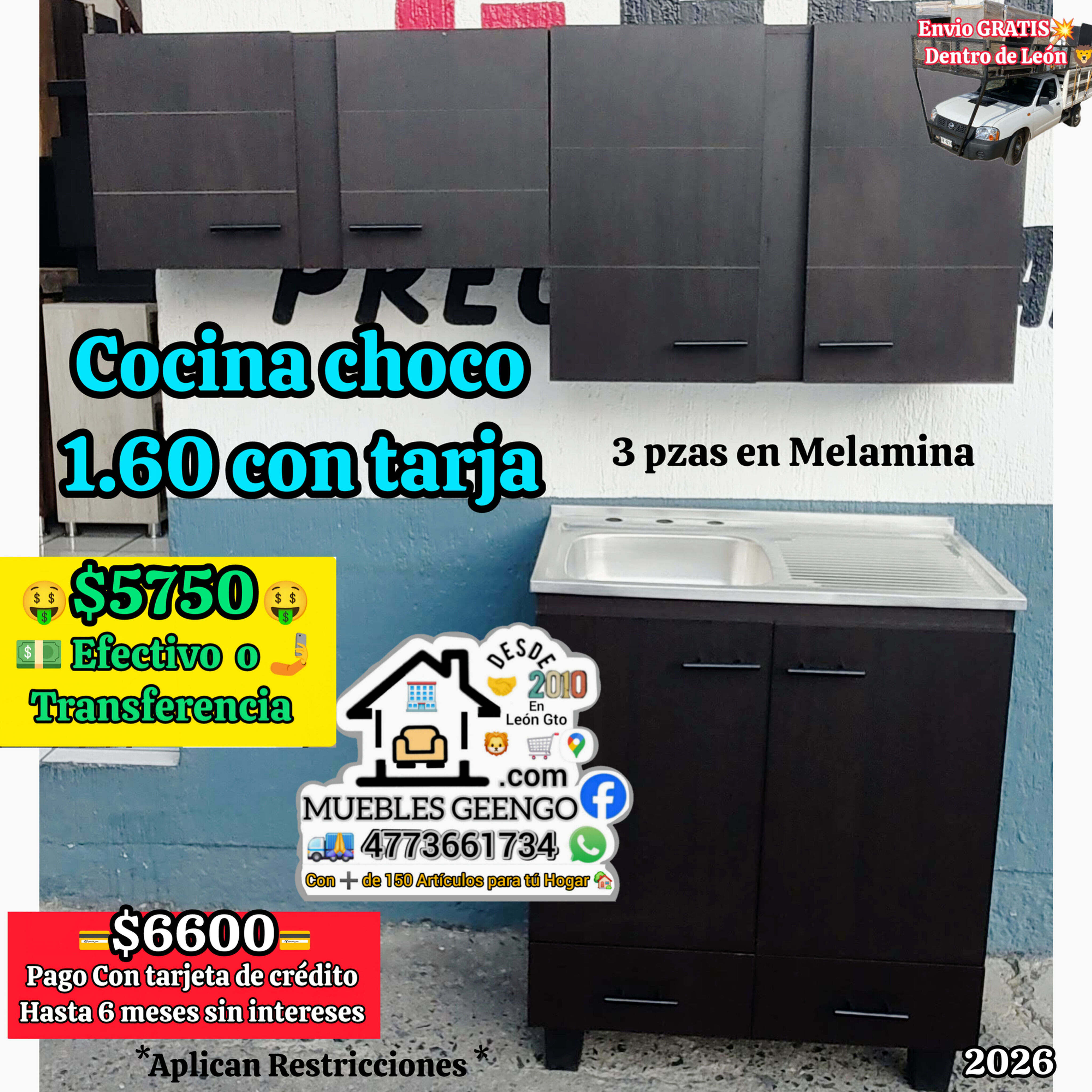 Cocina color chocolate de 1.60 mts
