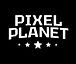 Black and White Logo of Pixel Planet with stars