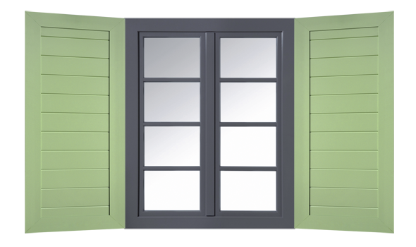 Fensterladen mit Brettprofilfüllung Anicht mit Fenster