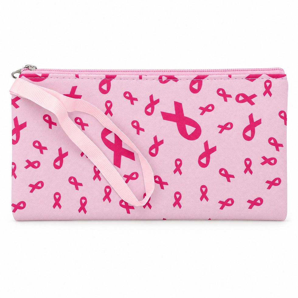 Breast cancer awareness cosmetic zipper pouches in pink white and light pink