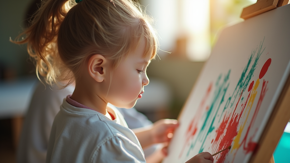 Eye-level view of a child painting on a canvas