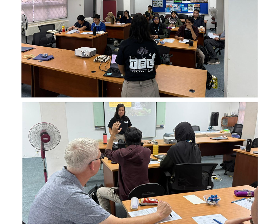 Top: Presentation on the FIA tool and its current indicators; Bottom: Q&A session where participants shared their adapted indicators tailored to the peat swamp forest context.