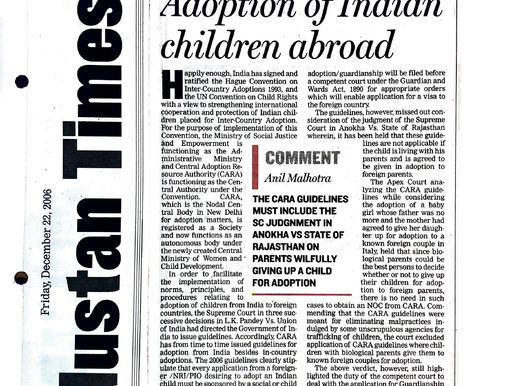 ADOPTION OF INDIAN CHILDREN ABROAD
