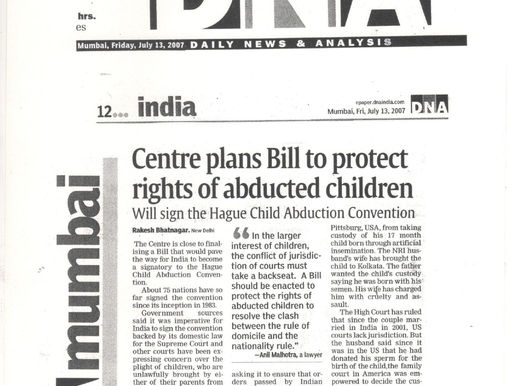 CENTRE PLANS BILL TO PROTECT RIGHTS OF ABDUCTED CHILDREN