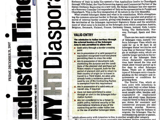 SCHENGEN VISAS: TO ITALY VIA CHANDIGARH