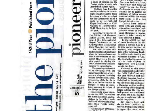 INDIA JOINS WORLD CONFERENCE TO SAFEGUARD RIGHTS OF NRIs CHILDREN