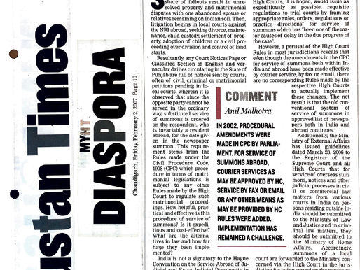 SWIFT SERVICE OF NRI SUMMONS