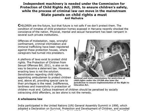 STATE PANELS ON CHILD RIGHTS A MUST