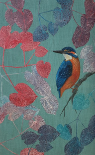 'Kingfisher with Epimedium' mixed media resized.jpg