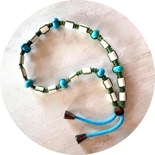 Halsband EM Keramik handgeknpft verstellbar Trkis | hundwillhaben