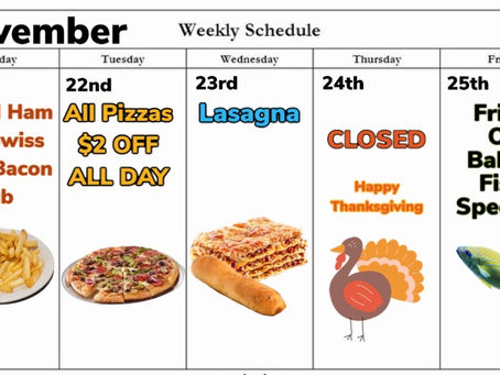 Lunch Specials for the Week of November 21st, 2022