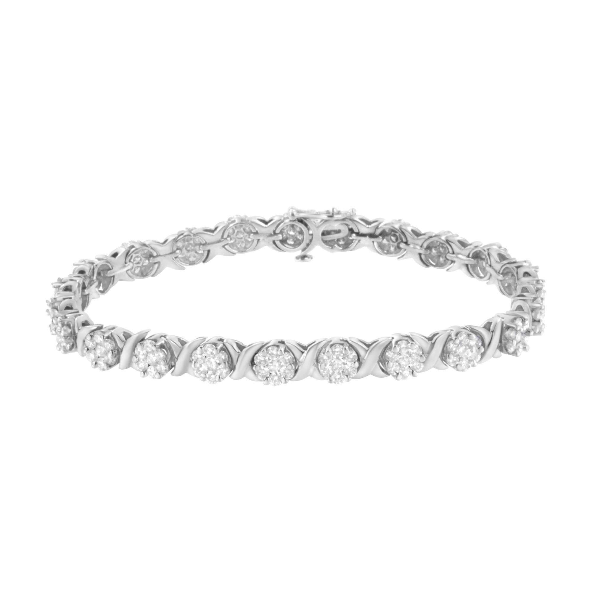 14K White Gold 4 7/Brilliant-Cut Diamond Round Cluster X-Link 7" Tennis Bracelet